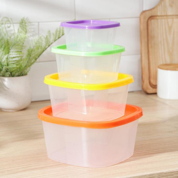 Набор пищевых контейнеров 4 шт.: 230 мл, 500 мл, 900 мл, 1.55 л, пластик, крышк. /2792224