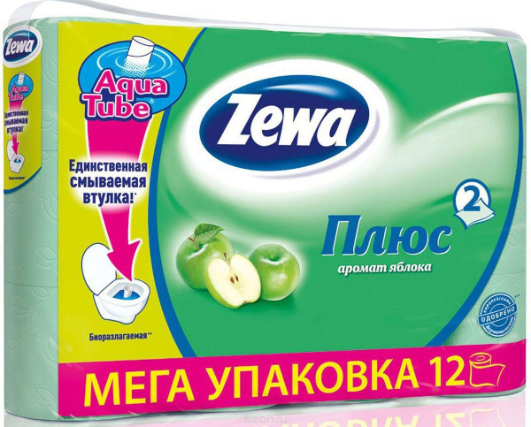 Бумага туалетная ЗЕВА+ 12рул. 2-сл. Яблоко