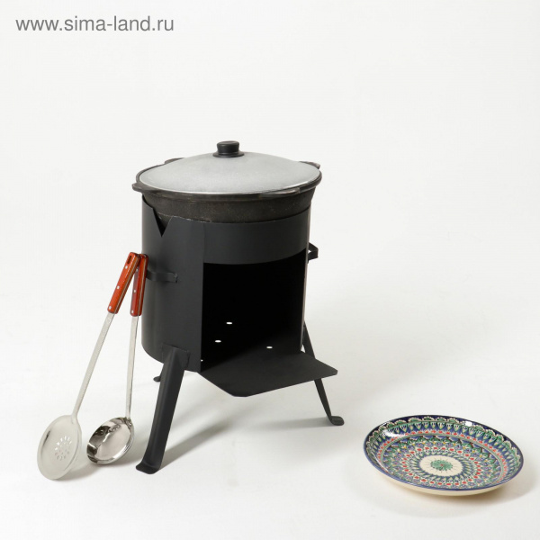 Набор для плова: казан 10л, печь под казан, шумовка 47см, поварешка 47см, ляган 31см /5139401