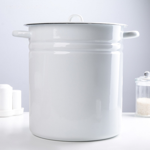 Кастрюля цилиндр., 12 л, металл. крышка, индукция, цв. белый /1640475