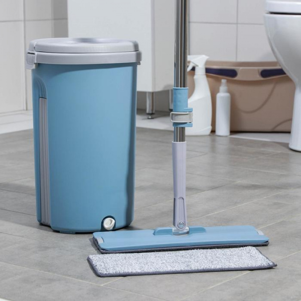 Набор для уборки: ведро 24х38см с отсеками, швабра плоская 32х12х120см, карм с 2 сторон /5385843