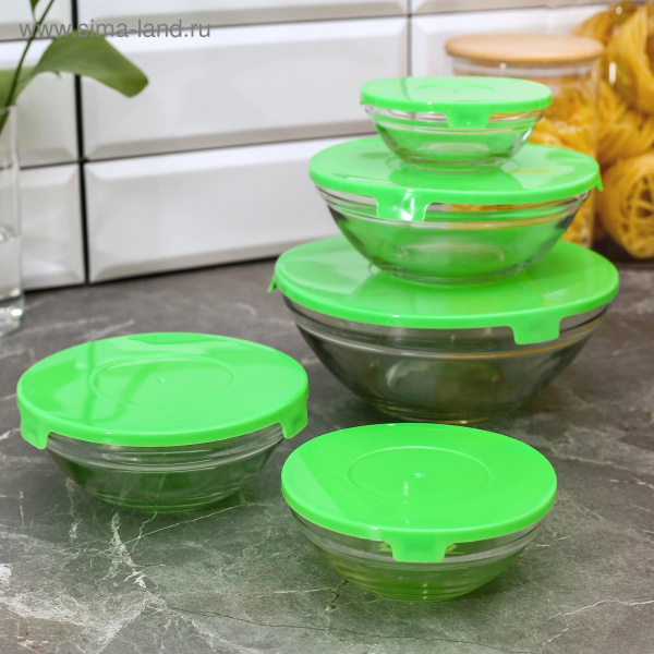 Набор салатников с крышками 5шт."Классика" цвет зеленый 906123