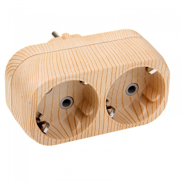 Разветвитель TDM "Эко", двухместный, с З/К, 16 А, сосна