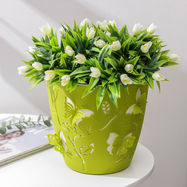 Кашпо для цветов со вставкой Lucky Friday Butterflies, 5,3 л, d=22,5см, цв. лиственно-зел. /7488482