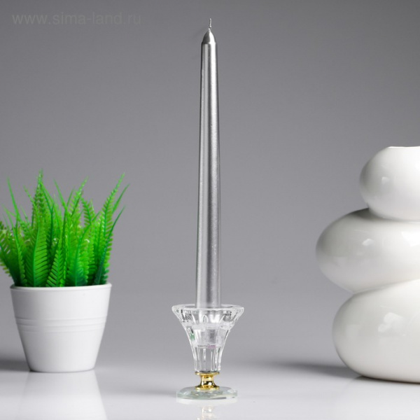 Свеча античная, 2,3х 25 см, лакированная, серебряный металлик/ 4820524