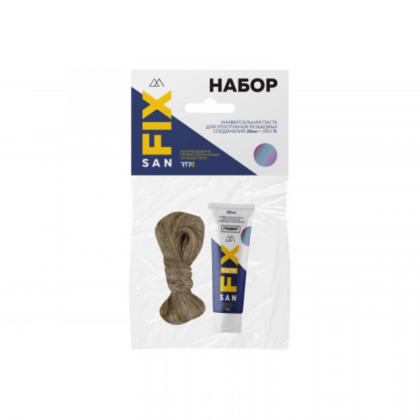 Набор монтажный паста универс. + лен (70мл+15гр) туба графит SANFIX/469005