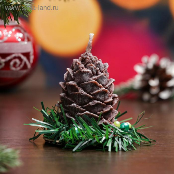 Свеча новогодняя "Шишка с еловым декором", коричневая, 7см/3664399