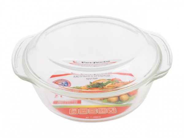 Кастрюля из жаропрочного стекла, 2.0 л, с крышкой, 260х232х105 см, PERFECTO LINEA