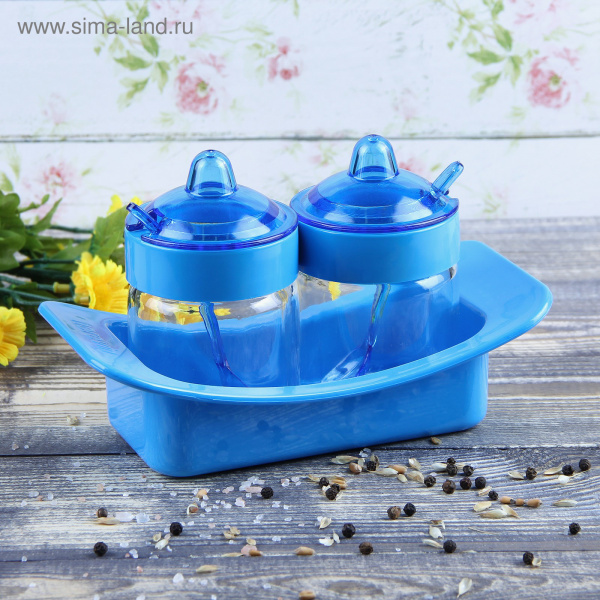 Набор для специй "Венеция" 200мл, 2 ложки, голубой   865142