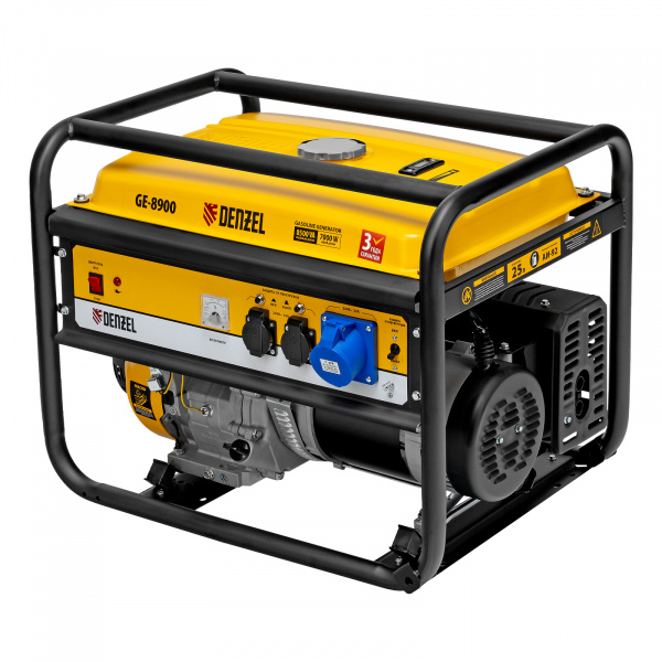 Генератор бензиновый GE 8900, 8.5 кВт, 220 В/50 Гц, 25 л, ручной старт Denzel/94639