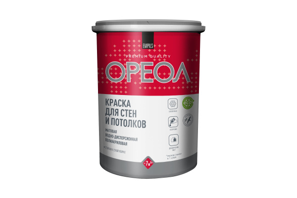 Краска для стен и потолков "ОРЕОЛ" белая моющаяся 1.5 кг А