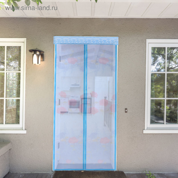 Занавес от насекомых ЦВЕТЫ 80*210см на магнитной ленте голубой  137789