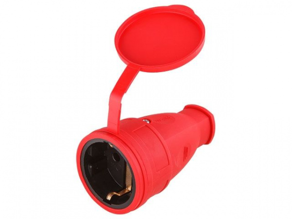 Розетка 1-ая переносная (с/з, 16А, 250В, брызг. защ.) каучук, красная Юпитер (РА16-005)