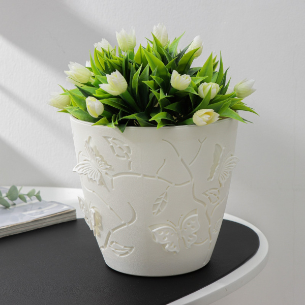 Кашпо для цветов со вставкой Lucky Friday Butterflies, 2,5 л, цвет песочно-белый /9164390