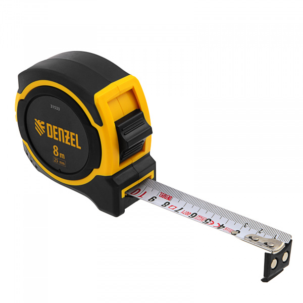 Рулетка 8м х 25мм, двухкомп. корпус, магнитный обрезиненный зацеп// Denzel/31533