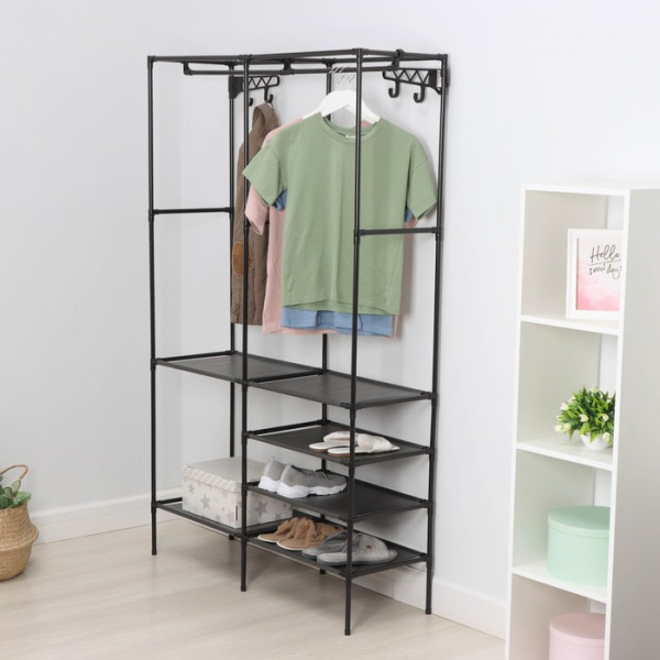 Вешалка - стойка напол. для одежды LaDо́m, с полками для хран, 107×35×173 см, цв. чёрный /9556911