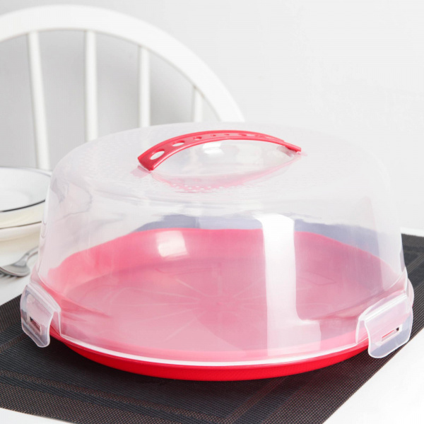 Блюдо для торта и пирожных с крышкой круглое 28 см, цвета МИКС /151494 