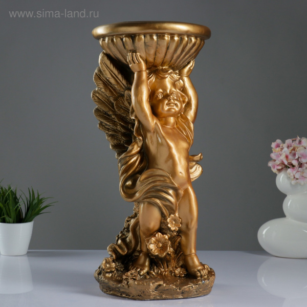 Кашпо "Ангел с чашей" антик/золото 791348