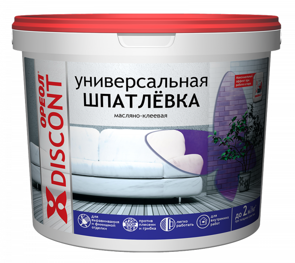 Шпатлевка ОРЕОЛ универсальная масляно-клеевая для внутренних работ ДИСКОНТ 1.5 кг