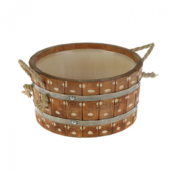 Шайка с пл. вставкой 6л, крашеная резная, мокка, обод нерж. 1396492