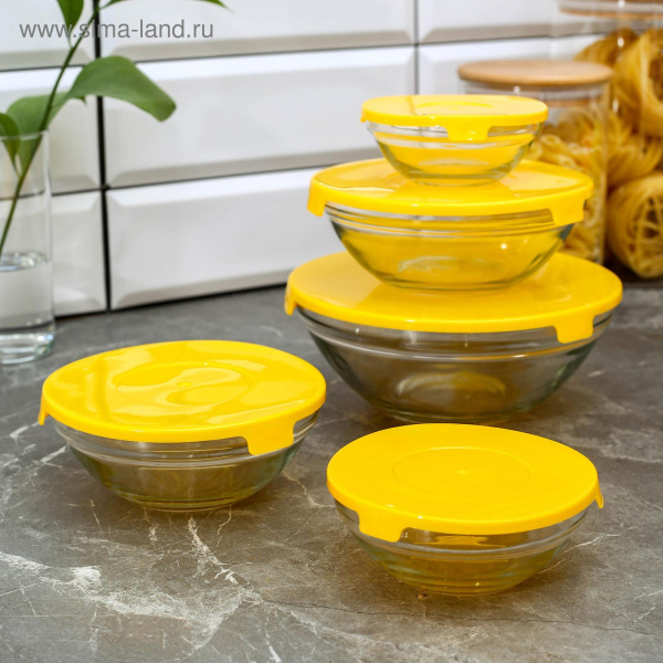 Набор салатников с крышками 5шт."Классика" цвет желтый 906126