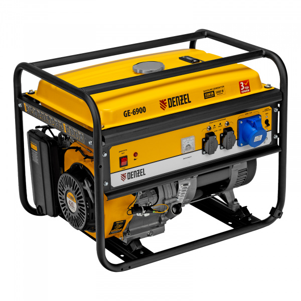 Генератор бензиновый GE 6900, 5.5 кВт, 220 В/50 Гц, 25 л, ручной старт Denzel/94637