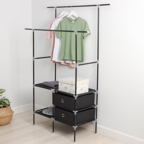 Вешалка - стойка напольная, для одежды, 2 перекладины, 2 ящика, 120×43×169 см цвет черный /5066445