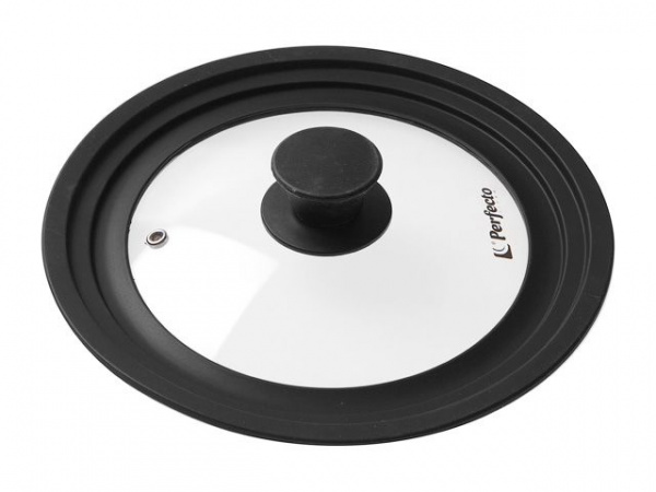 Крышка стеклянная, 240-260-280 мм, с силиконовым ободом, круглая, черная, PERFECTO LINEA