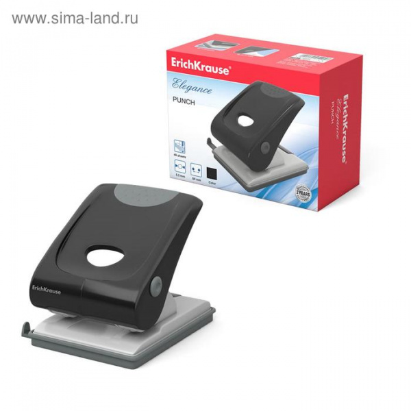 Дырокол до 40 листов ErichKrause Elegance, черный, диаметр прокола 5.5мм, расстояние между проколами