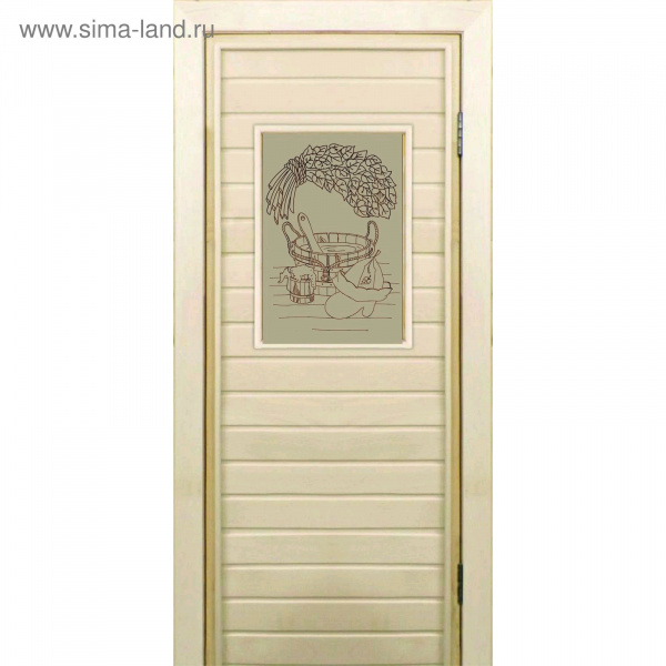 Дверь для бани со стеклом (40*60), "Банные радости-1", сатин, 170×70см, коробка из осины/ 5014603