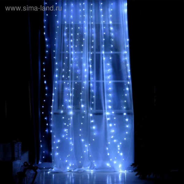 Гирлянда «Занавес» 2.8×3м роса на крючках, с пультом,серебр, свечение белое USB /4814716