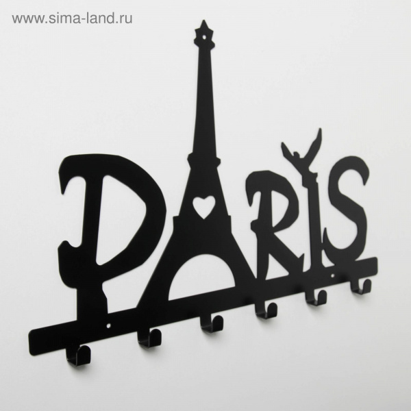 Вешалка интерьерная настенная на 6 крючков «Париж», цвет чёрный/5417603