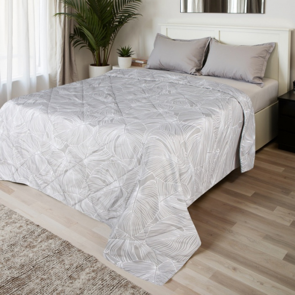 Покрывало 2 сп «Листья монстеры», 180х210±5см, микрофайбер, 100% п/э /10200694