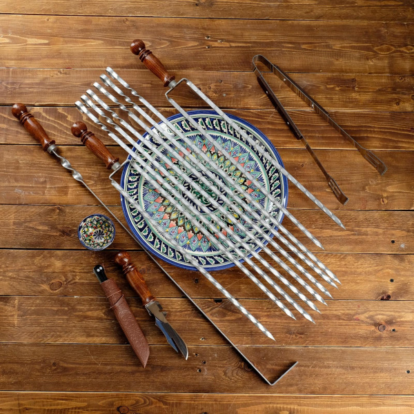 Набор узбекских шампуров 60 см, + аксессуары, "Шахрисабз" 13 предм. 6629947