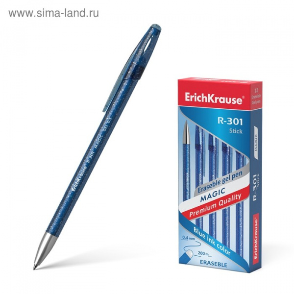 Ручка гелевая «Пиши-стирай» Erich Krause R-301 Magic Gel, узел 0.5 мм, чернила синие стираемые, длин