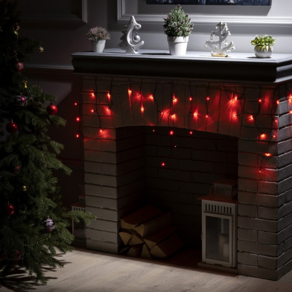 Гирлянда «Бахрома» 1.8 х 0.5 м, тёмная нить, свечение красное, 8 режимов, 220 В /3556843