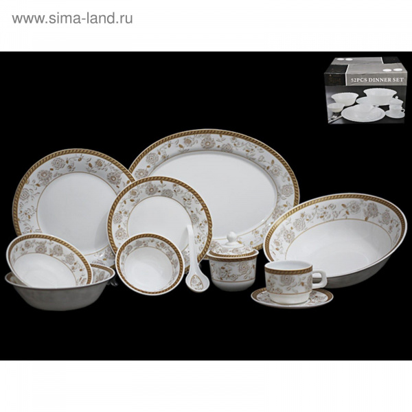 Обеденный сервиз "Осенний букет" 52 пр. в подарочной упаковке, опаловое стекло 2331042