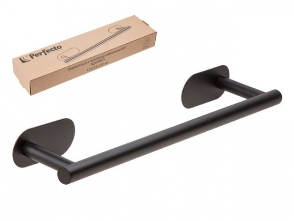 Держатель для полотенца самоклеящийся AQUARIUS, нержавеющая сталь/черный, PERFECTO LINEA (35-041001)