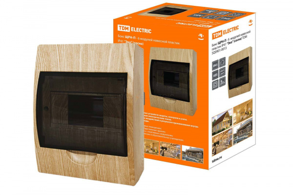 Бокс ЩРН-П-6 модулей навесной пластик IP41 "Эко" (сосна) TDM (SQ0901-0013)