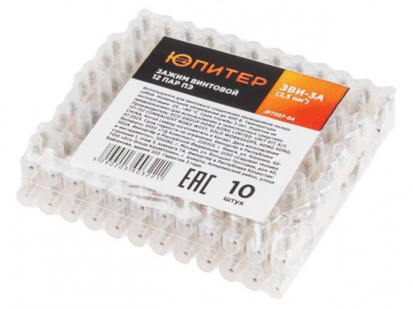 Зажим винтовой ЗВИ-3А 12 пар ПЭ Юпитер (клеммная колодка, 2,5 мм2) (JP7207-04)