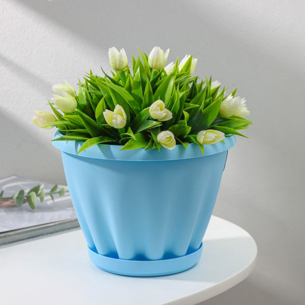 Горшок для цветов с поддоном «Знатный», 2 л, d=18 см, цвет голубой/9243600