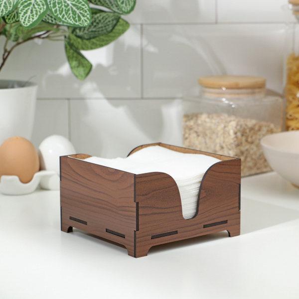 Салфетница деревянная «Орех», без гравировки, с салфетками, цвет коричневый/9846200