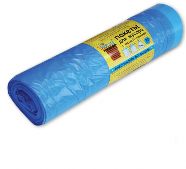 Пакеты для мусора 30л. с завязками, рулон /16774