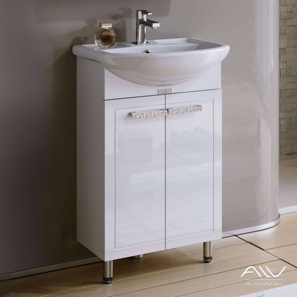 Тумба VITTORIA-50-01 тумба белая с умывальником Ладога-50 (Аляванн)