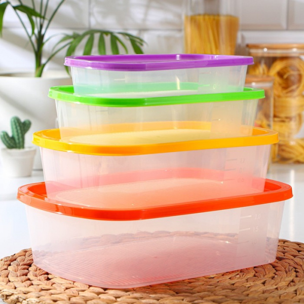 Набор контейнеров пищевых BioFresh, 4 шт: 0,5 л, 1 л, 1,6 л, 2,3 л, прямоугольные, цвет МИКС/9171046