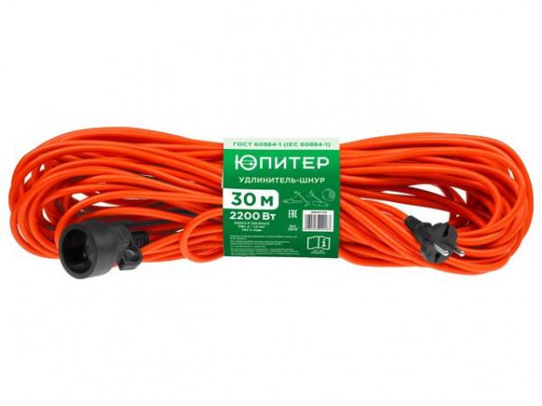 Удлинитель-шнур 30м (1 роз., 2,2кВт, б/з, ПВС 2х1) Юпитер (садовый) (JP8401-03)