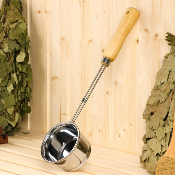 Ковш для бани из нержавеющей стали, 0.4л, 46 см, с дер.р. /780533