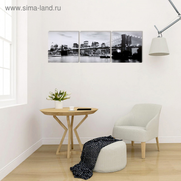 Модульная картина "Вечерний мост" ч/б 35*105 см 4983603