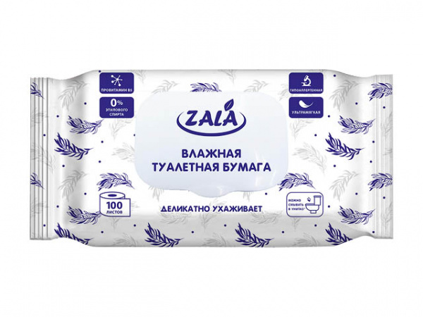 Бумага туалетная влажная, 100 листов., ZALA (ZL40100)