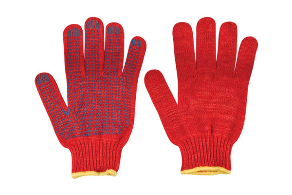 Перчатки вязаные. красный с ПВХ 12499